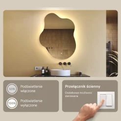 Lustro łazienkowe LED 74x94cm - nieregularne - LED Dual, włącznik