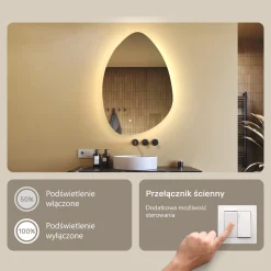 Lustro łazienkowe LED 64x94cm - nieregularne - LED Dual, włącznik