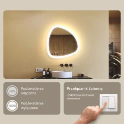 Lustro łazienkowe 64x64cm nieregularne - LED Dual, włącznik, mata grzewcza
