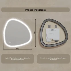 Lustro łazienkowe 64x64cm nieregularne - LED Dual, włącznik, mata grzewcza