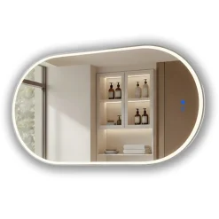 Lustro łazienkowe 50x100 srebro szczotkowane LED dotyk + mata owalne