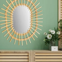 Lustro Boho Bambus Ścienne Kwadrat 45Cm Naturalne Qdj071