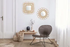 Lustro Boho Bambus Ścienne Kwadrat 45Cm Naturalne Qdj071