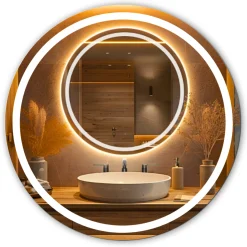 Lustro led fi 50cm okrągłe podświetlane + wodoodporne ledy cob 480 diod/m