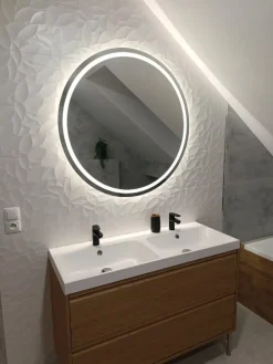 Lustro led fi 50cm okrągłe podświetlane + wodoodporne ledy cob 480 diod/m