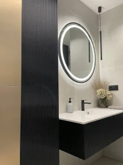 Lustro led 50 w czarnej ramie aluminiowej loft okrągłe loftowe premium