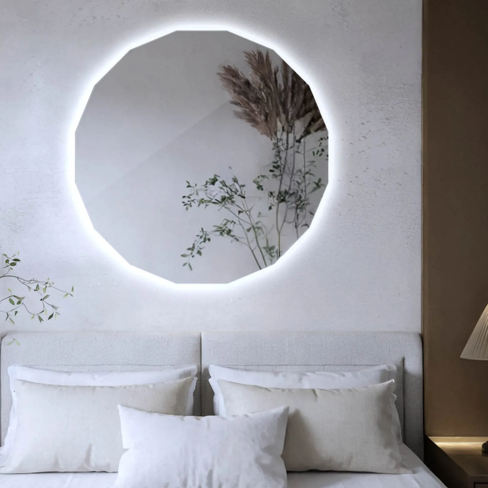 Lustro Okrągłe Asymetryczne LED z Zimnym Światłem 50x50 Wallfluent