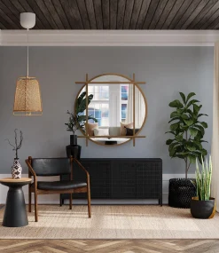 Lustro okrągłe loft ze złotymi szprosami mdf - IZYD