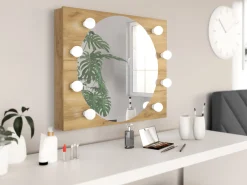 Lustro stelaż toaletka kosmetyczna wieszane stojące 8 żarówek LED dąb craft