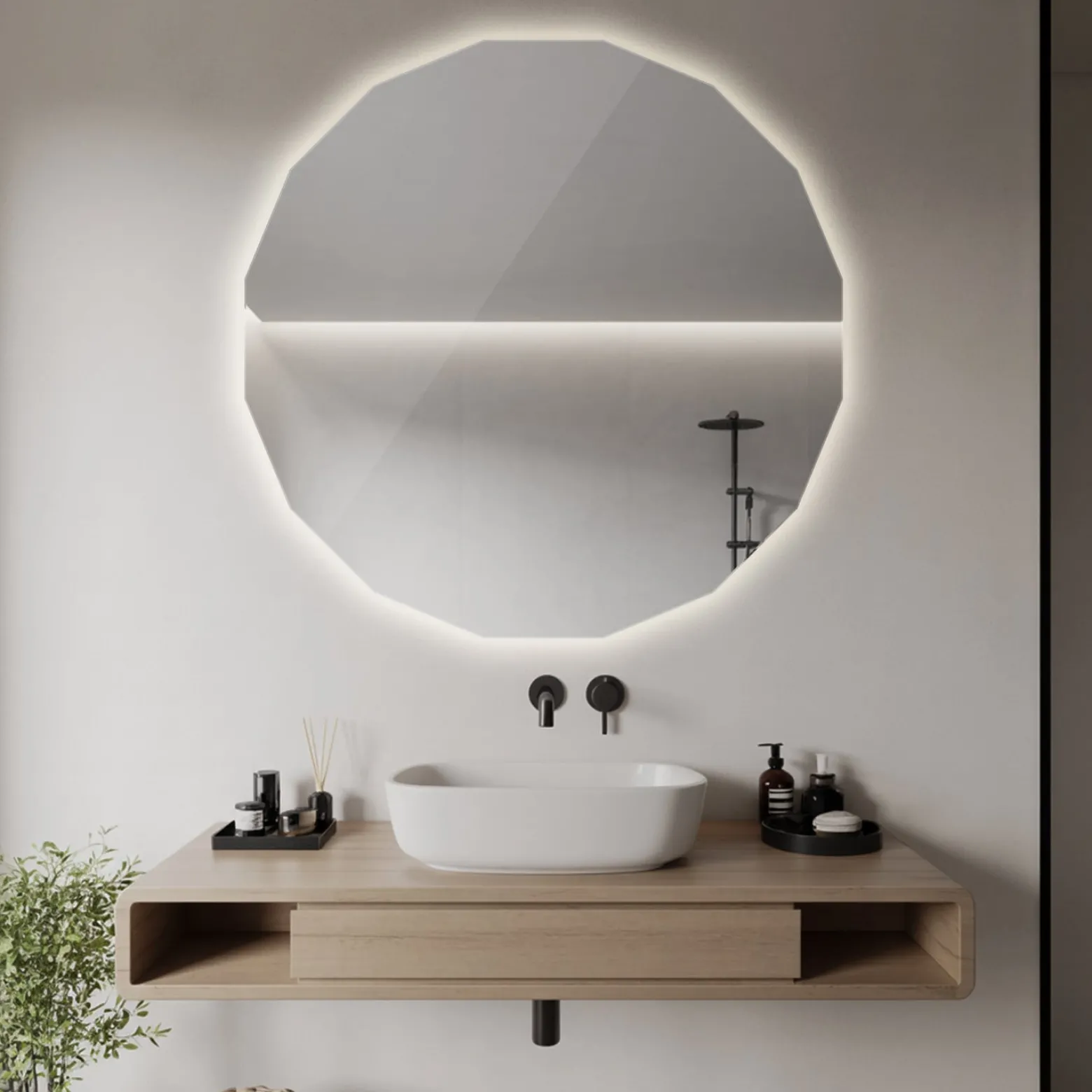 Lustro Stylowe Okrągłe LED z Neutralnym Światłem 50x50 Wallfluent
