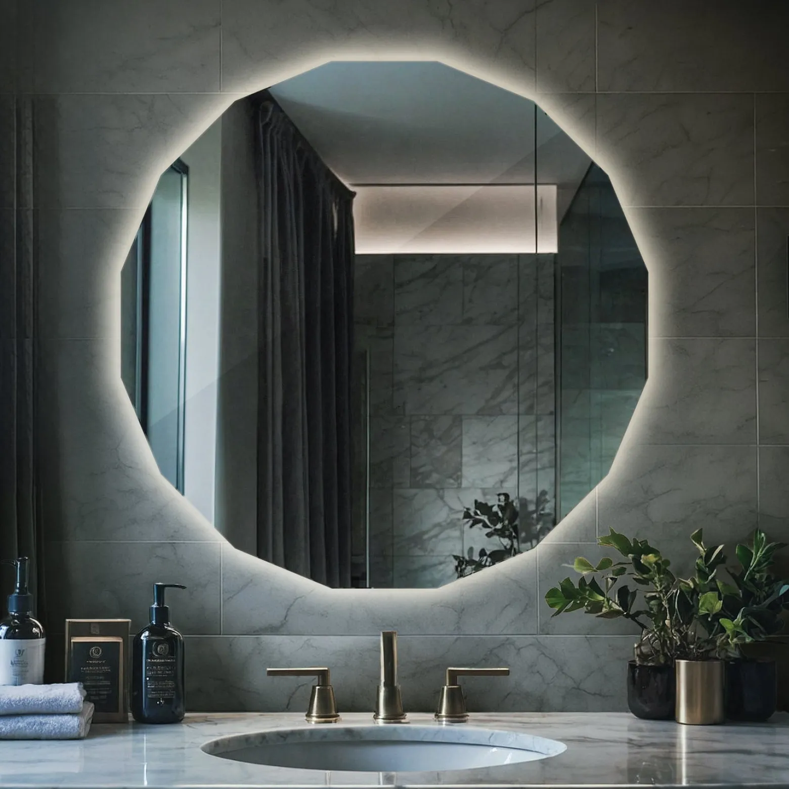 Lustro Stylowe Okrągłe LED z Neutralnym Światłem 50x50 Wallfluent