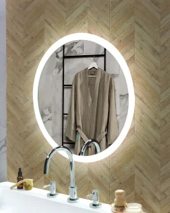 Lustro wiszące ścienne LED okrągłe 58 cm srebrne