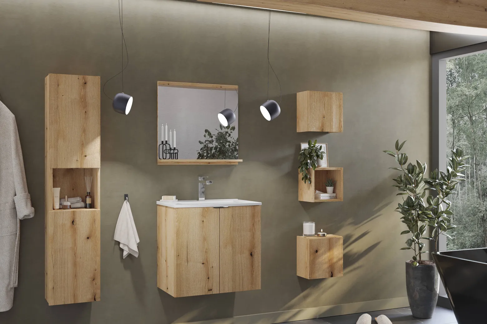 Lustro Wiszące 60 cm NOVA OAK