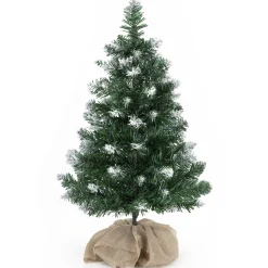 Mała choinka sztuczna 60 cm sosna ośnieżona z jutą na biurko mini ozdoba