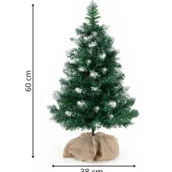 Mała choinka sztuczna 60 cm sosna ośnieżona z jutą na biurko mini ozdoba