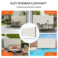 Markiza boczna parawan osłona na taras roleta przeciwsłoneczna 160 x 300 cm