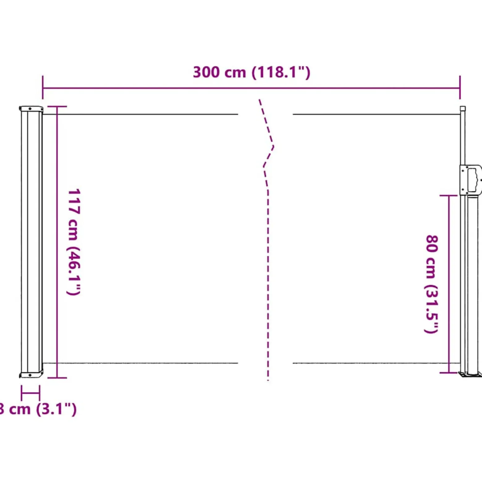 Markiza Boczna Tarasowa Balkonowa Czarna Zwijana Ogrodowa 117x300 cm