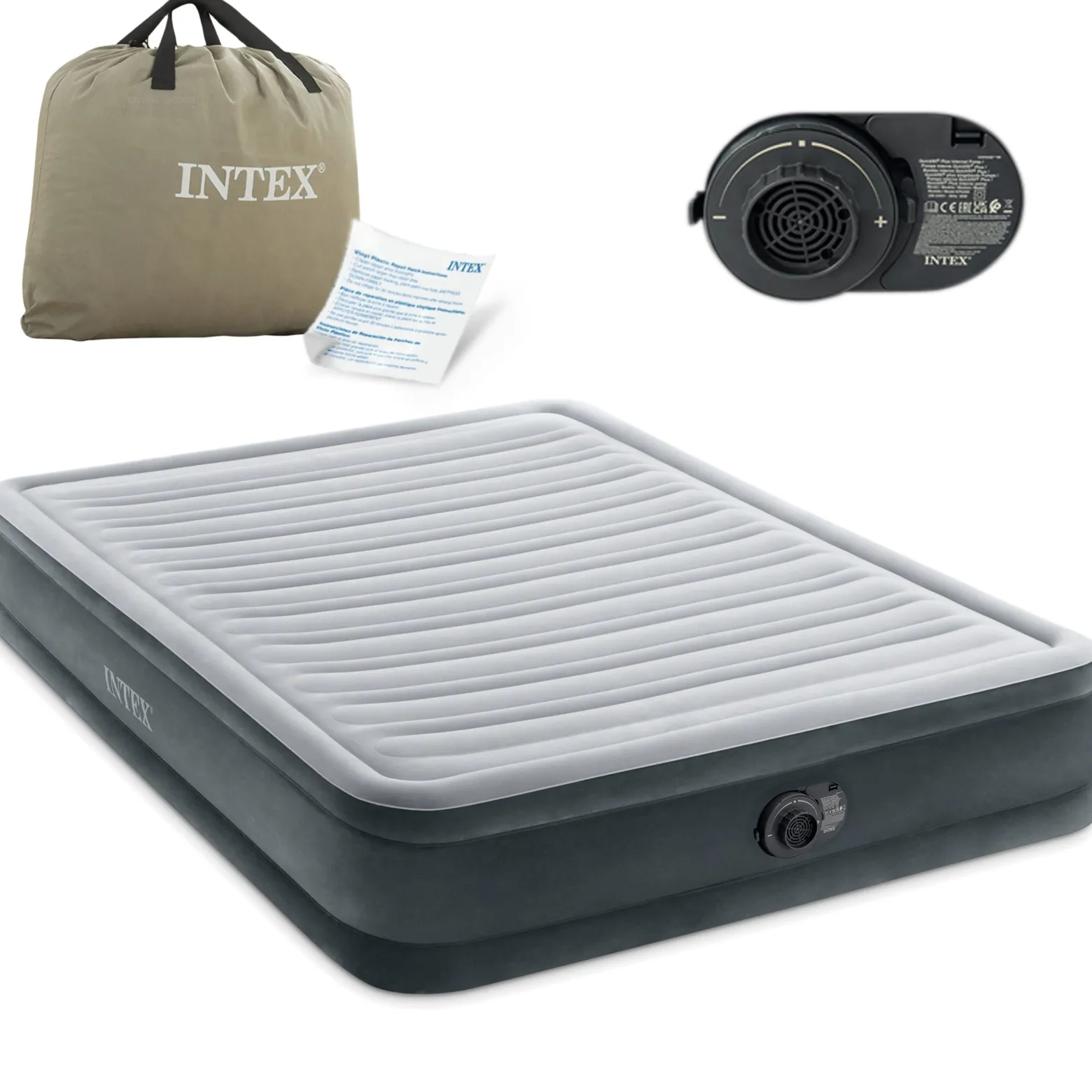 Materac dmuchany Intex dwuosobowy z wbudowaną pompką 203x152x33 cm