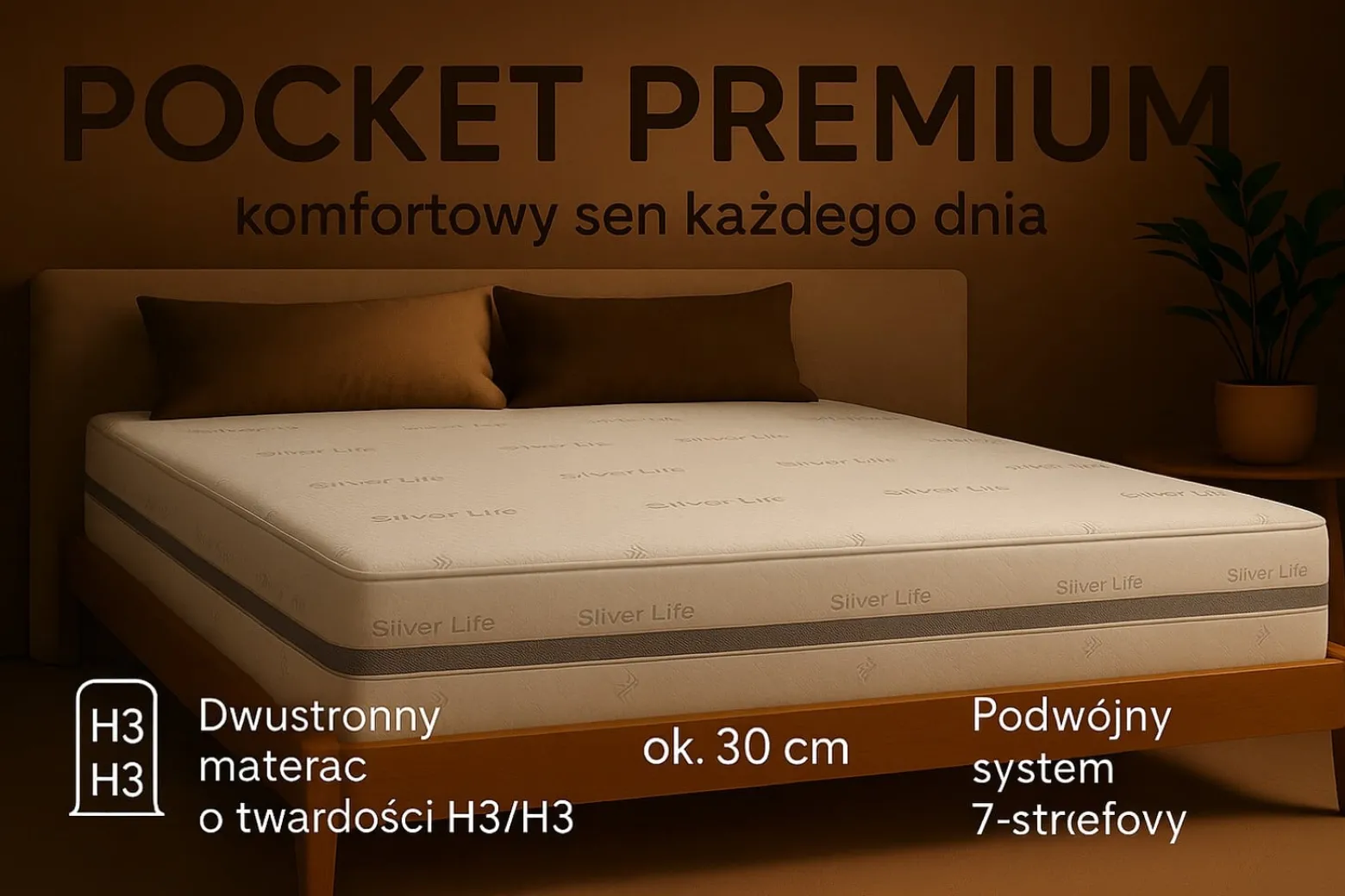 Materac kieszeniowy POCKET PREMIUM, 80x200 cm, H3/H3