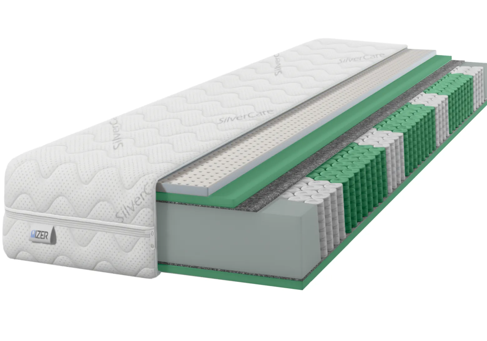 Materac 70x200 sprężynowy Multipocket Lateks HR44 SilverCare H2/H3 23cm