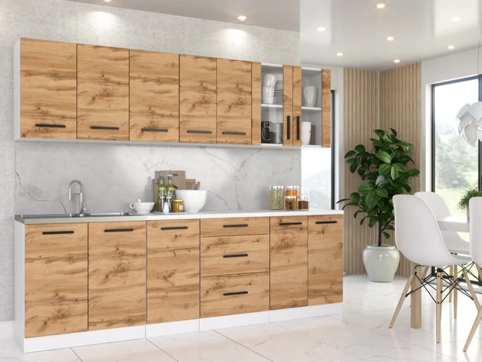Meble kuchenne drewniane remino 2.6m komplet modułowy wotan