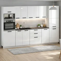Meble Kuchenne Palermo Zestaw 300cm Biały Połysk Modułowe Ze Słupkami