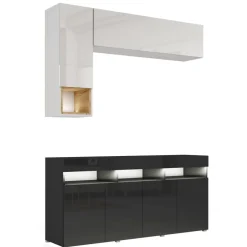 Meblościanka 175 cm do salonu PREMIUM biały/czarny