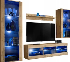 Meblościanka Dąb Wotan LED Meble RTV – Zestaw Mebli