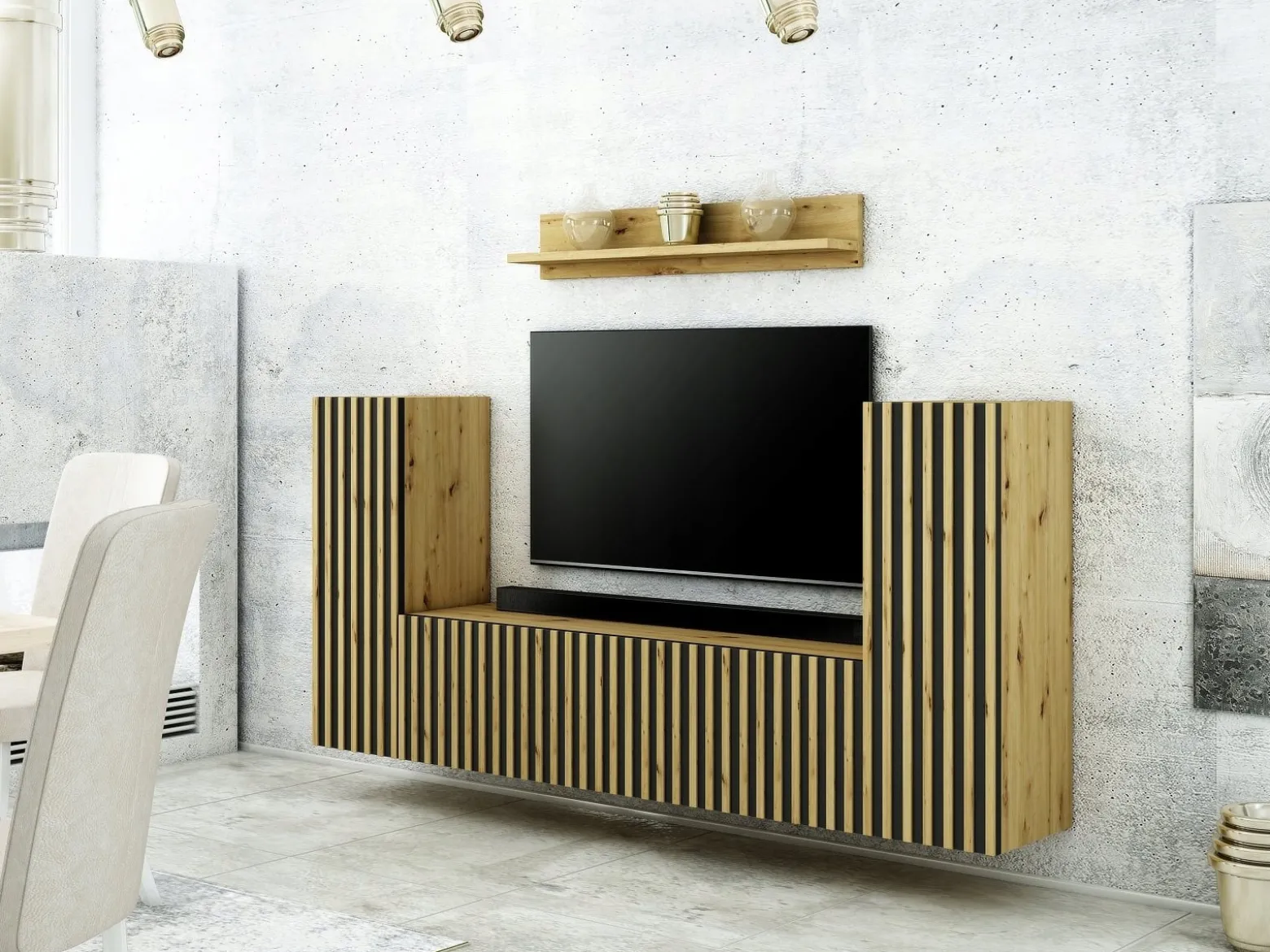 Mebloscianka Loft Z Lamelami Zestaw Trend-12 Dab Atrisan