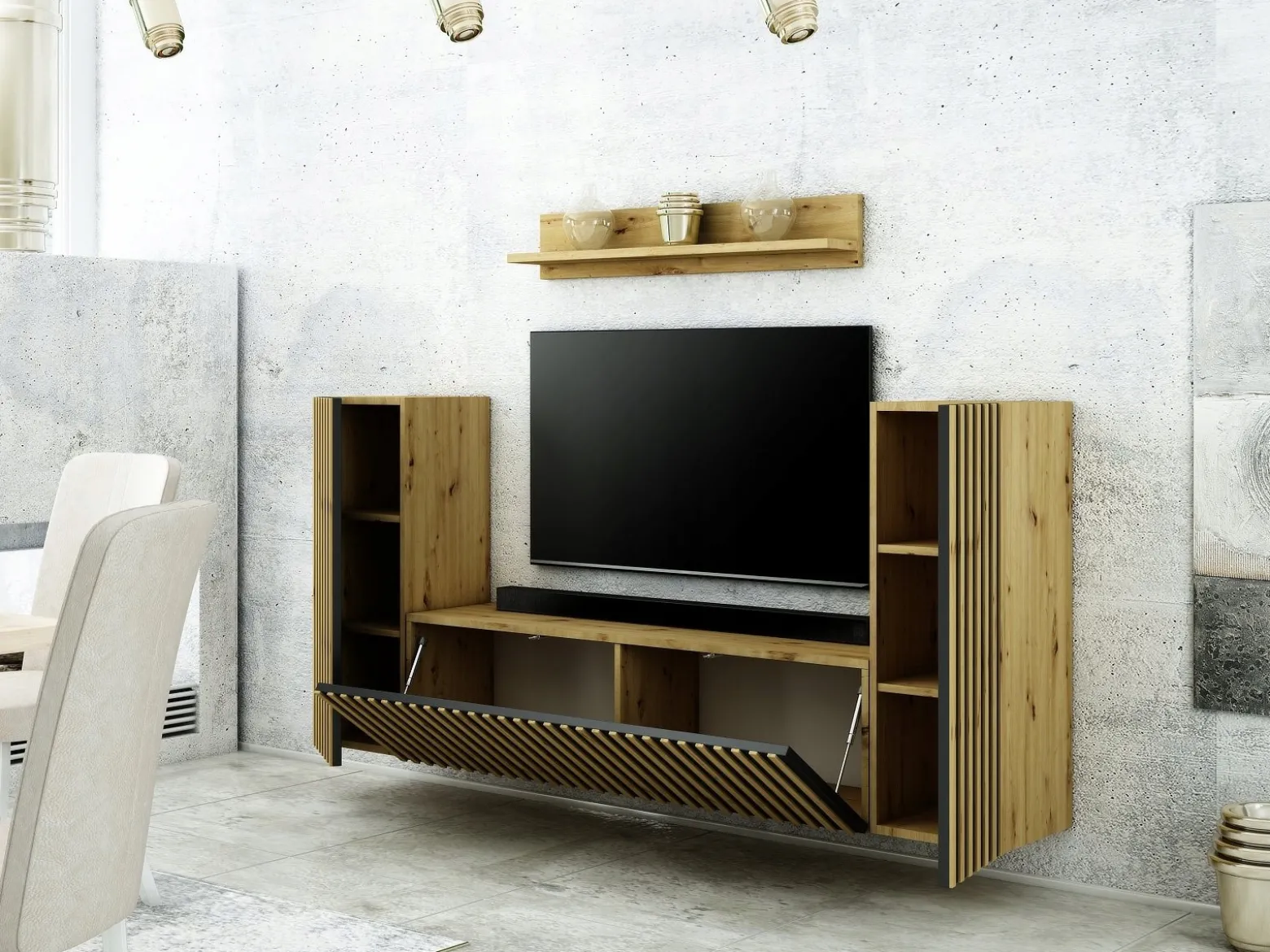 Mebloscianka Loft Z Lamelami Zestaw Trend-12 Dab Atrisan