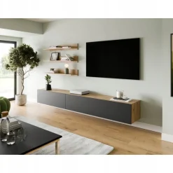 Mebloscianka Maui-11 Loft Zestaw Mebli Styl Loftowy Dąb Artisan Czarny-Mat