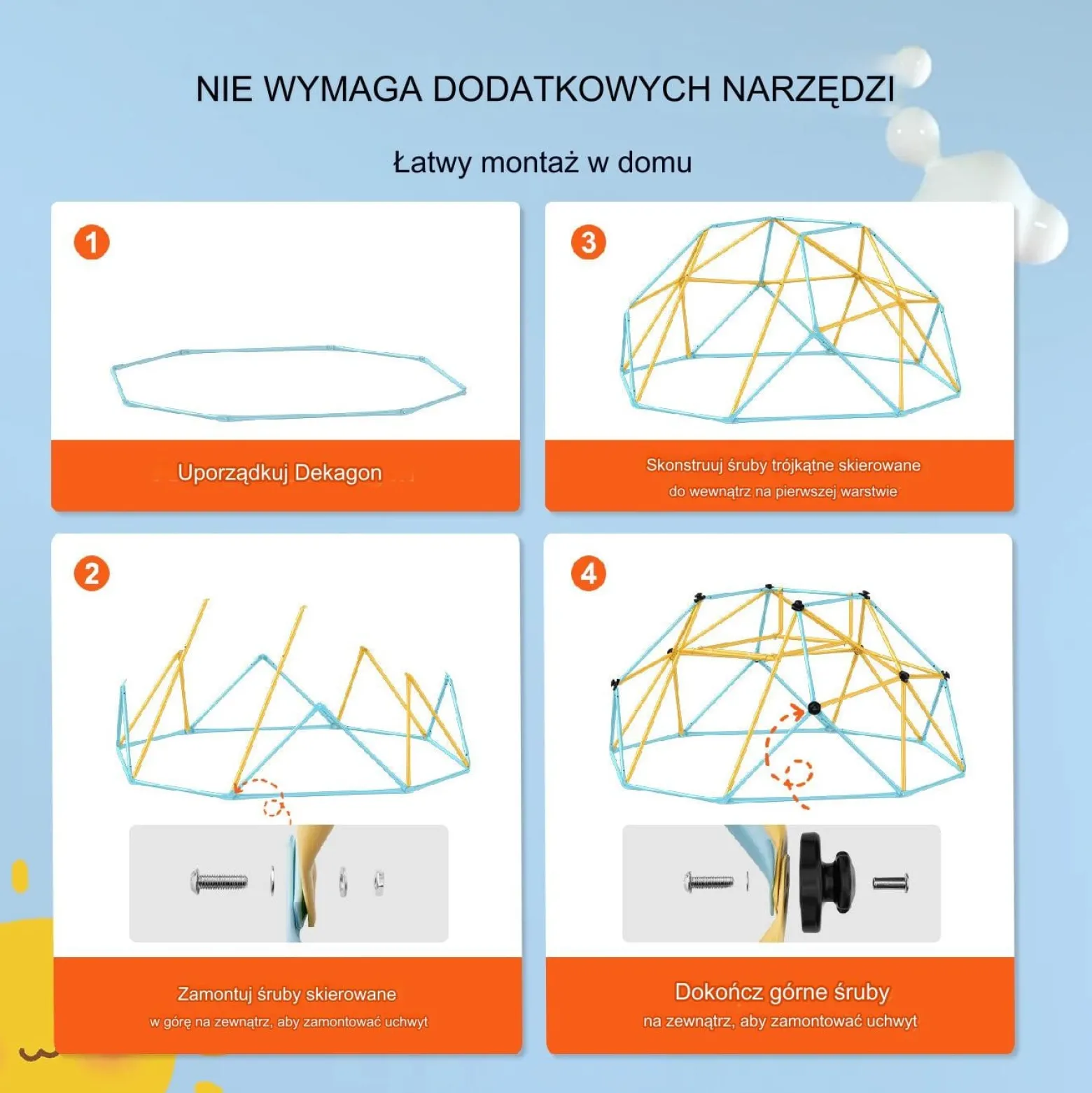 Metalowa konstrukcja wspinaczkowa 2,4 m – kopuła do ogrodu, łatwy montaż