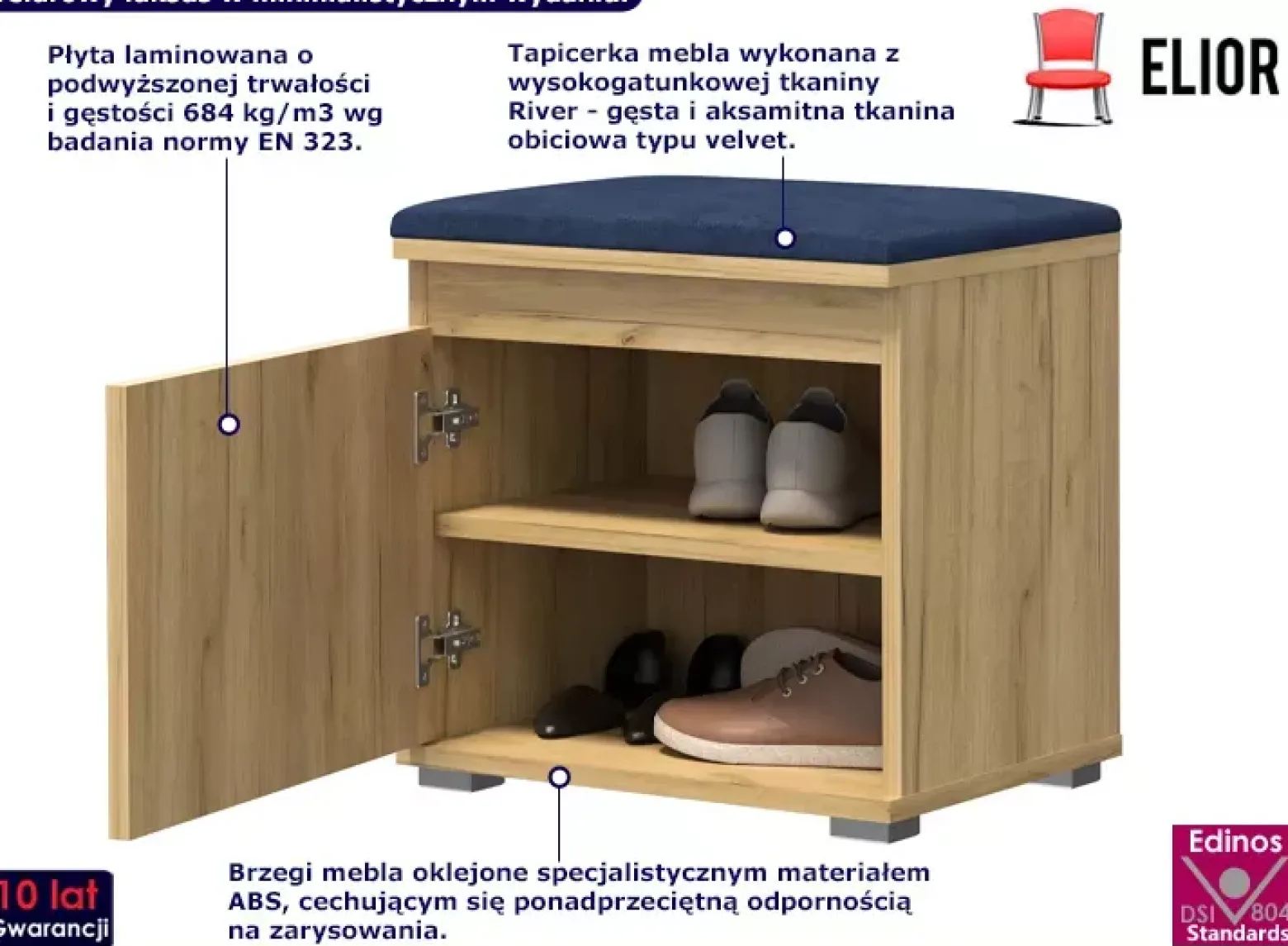 Minimalistyczna szafka na buty dąb craft + granat - Zylo