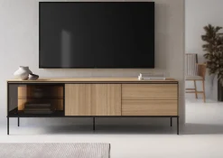 Minimalistyczna szafka pod telewizor na wysokich nóżkach Dąb MILANS
