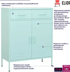 Miętowa stalowa szafka z 2 szufladami - Xyvro