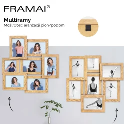 Multirama na zdjęcia dębowa ramka na siedem zdjęć 10x15 10x10 7 w 1 FRAMAI®