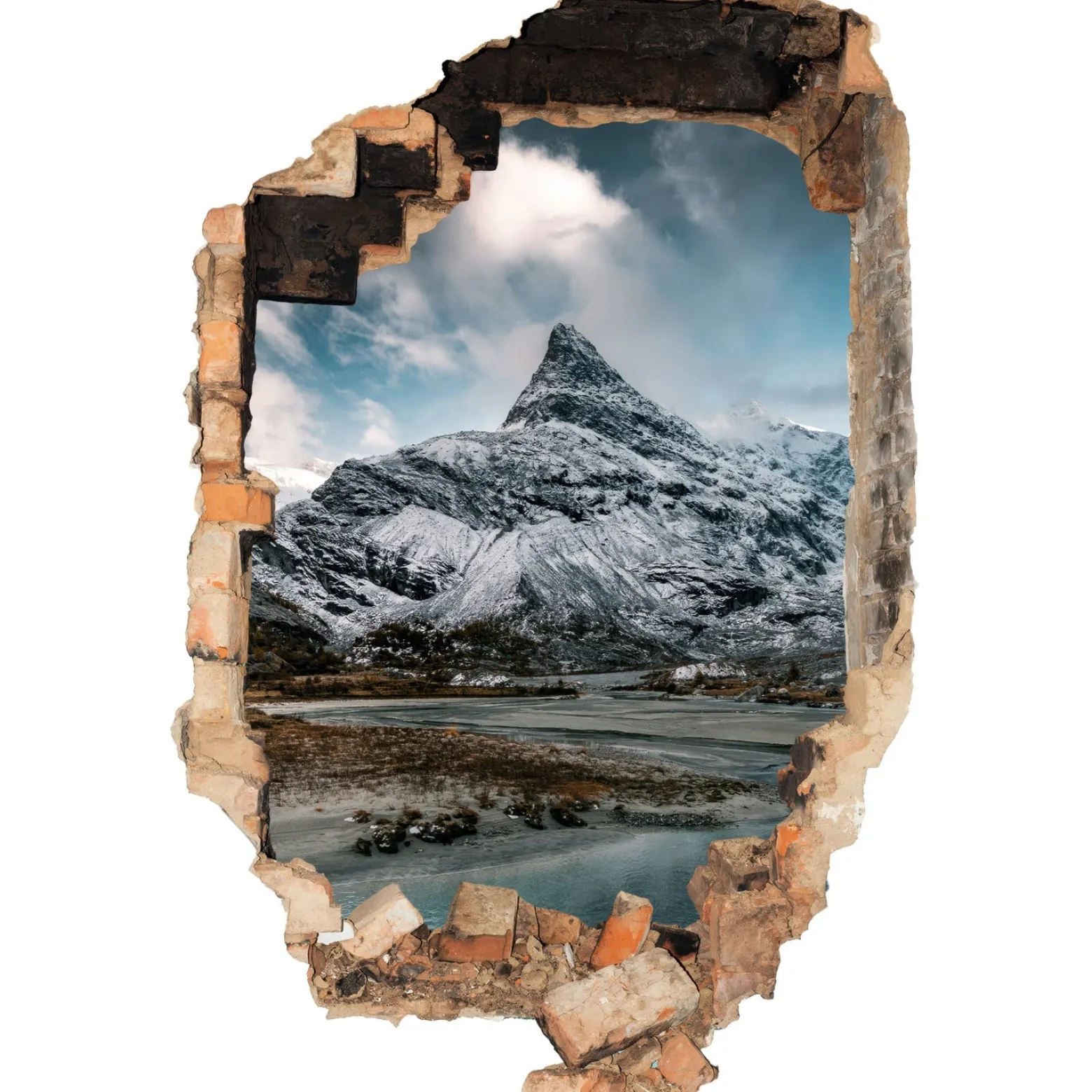 Naklejka dziura 3D górska panorama efekt na ścianę 53x80