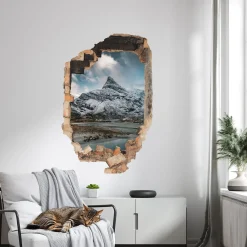 Naklejka dziura 3D górska panorama efekt na ścianę 53x80