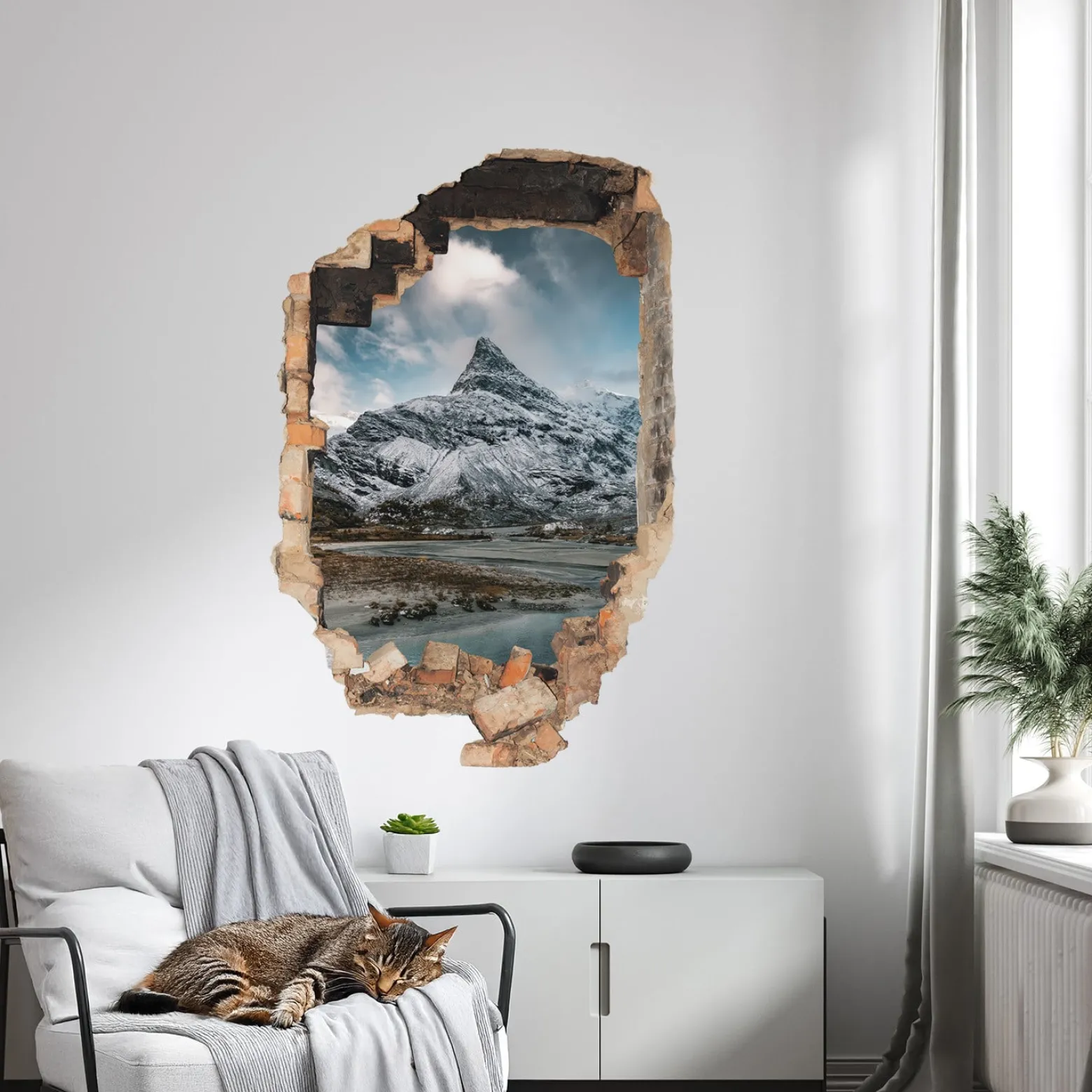 Naklejka dziura 3D górska panorama efekt na ścianę 53x80