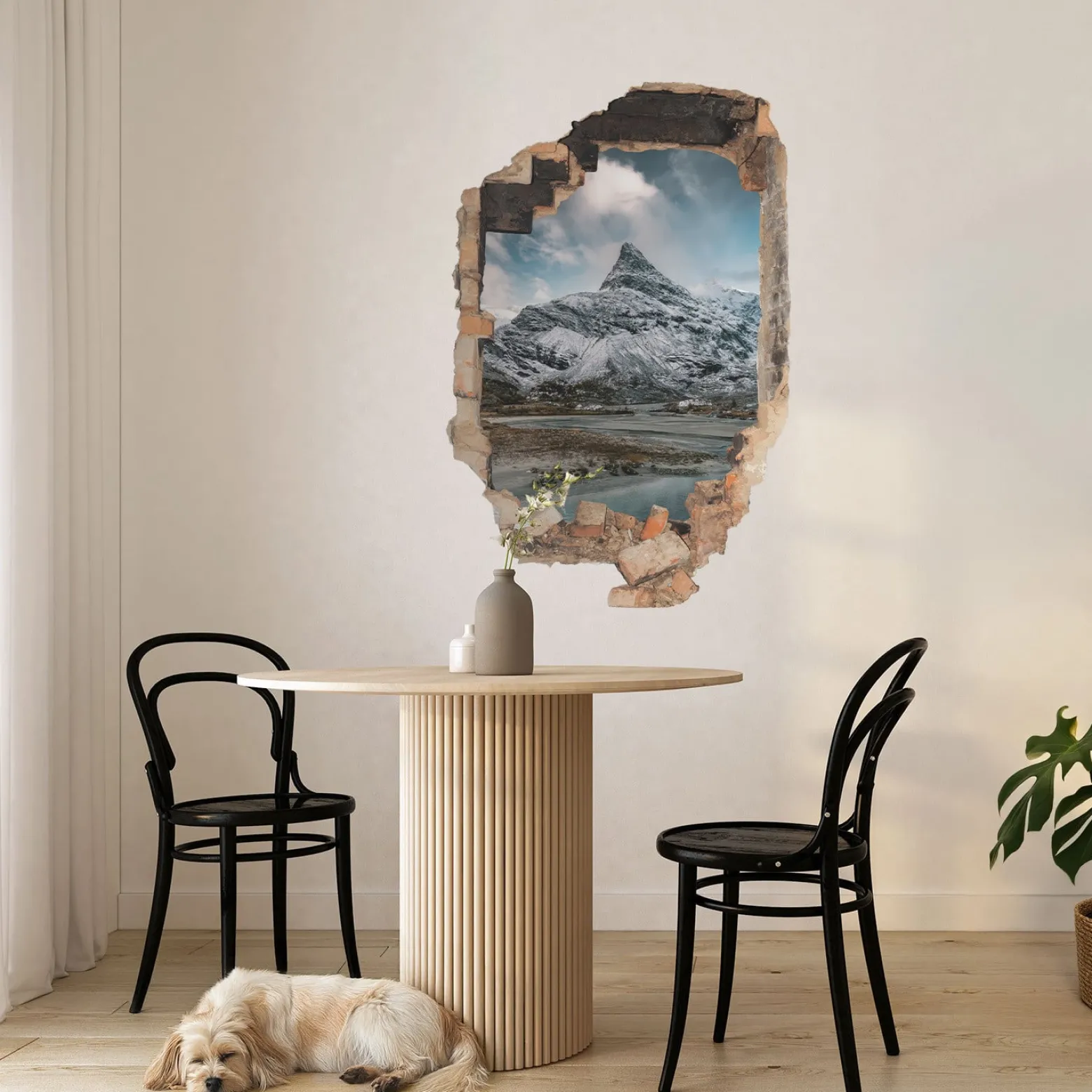 Naklejka dziura 3D górska panorama efekt na ścianę 53x80