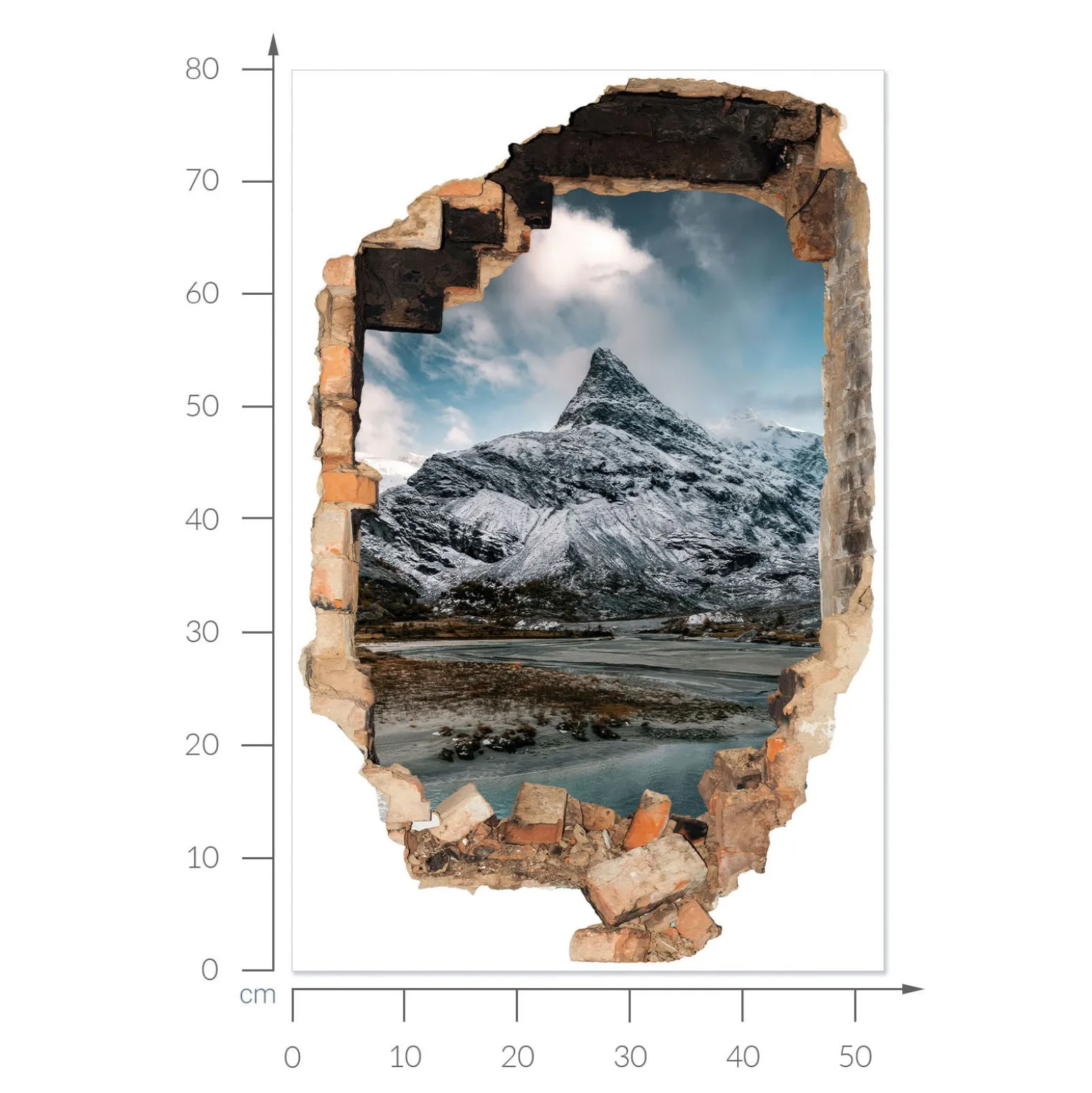 Naklejka dziura 3D górska panorama efekt na ścianę 53x80