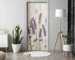 Naklejka na drzwi Lawenda na drewnie 75x205 cm Fototapeta