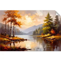 Naklejka samoprzylepna do salonu Feeby Rzeka Drzewa Krajobraz górski 30x20