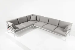 Narożnik do ogrodu 6-osobowy, biało-szary, styl loftowy