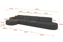 Narożnik lewostronne bez funkcji spania MARI-L3 413x171x79,5 Ciemnoszary