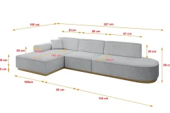 Narożnik lewostronny bez funkcji spania IREA-L2-v2 327x165x80 cm Szary