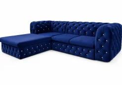 Narożnik Moet Light rozkładany L z funkcją spania granatowy welur glamour