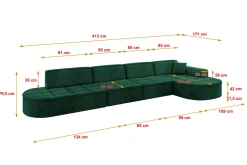 Narożnik prawostronny bez funkcji spania TARO-L3 - 413x171x79,5 Zielony