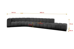Narożnik prawostronny modułowy Tilmo-L2 - 490x194x70 cm Czarny