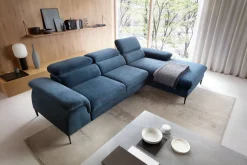 Narożnik SEUL M morski z szezlongiem - elegancka sofa do salonu Prawy